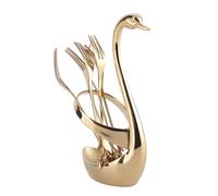 Nikou Mini set di forchette e cucchiaio, in lega di zinco, design con base a forma di cigno per la cucina di casa, finitura dorata, posate per servire frutta e dert