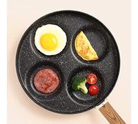 Nikou Padella antiaderente a quattro fori, per la colazione, con manico in legno, utensili da cucina per pancake, uova e altro, 28 cm, nero