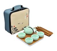 Nikou Set da tè portatile in porcellana con teiera, tazza da tè e vassoio (verde)