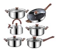 Nikou Set di 12 pentole e padelle, antiaderenti, in acciaio inox, con bollitore da 3 litri, compatibili con induzione, lavabili in lavastoviglie, PFOS PFOA, coperchi inclusi