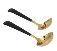 Nikou Set di 2 cucchiai da minestra in acciaio inox, con cucchiaio scanalato e posate per skimmer, utensili da cucina in oro nero per cucinare e stoviglie