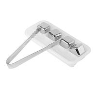 Nikou Set di 4 cubetti di ghiaccio in acciaio inox, riutilizzabili, con pinza per ghiaccio e scatola, ideali per bevande, pietre refrigeranti per whisky e vino