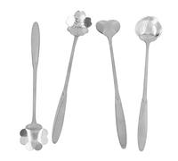 Nikou Set di 4 cucchiaini da caffè a forma di cuore, paletta in acciaio inox e cucchiaino da tè freddo, finitura argento