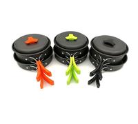 Nikou Set di pentole da campeggio, portatile, per esterni, con pentola, padella, ciotole, cucchiaio, borsa per il trasporto in rete, ideale per escursioni e viaggi zaino in spalla