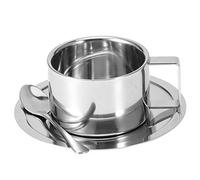 Nikou Set di Tazze e Piattini da Caffè in Acciaio Inox,Set di Piattini con Cucchiaio Piattino da Caffè a Doppia Parete,per Cappuccino,Latte,Tè(200ml,Argento)