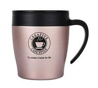 Nikou Tazza da caffè isolata in acciaio inox con cucchiaio e coperchio, per ufficio, viaggi, 350 ml, oro rosa, doppia parete, a prova di perdite, leggera