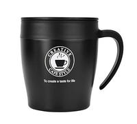 Nikou Tazza da caffè isolata in acciaio inox, tazza per acqua nera con cucchiaio e coperchio, per viaggi in ufficio, 350 ml, doppia parete, a prova di perdite, senza BPA