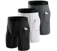 Niksa 3 Pezzi Pantaloncini Compressione Uomo Corsa di Base pantaloncino Compressi con Tasca per Cellulare Attillati ad Asciugatura Rapida e Traspiranti