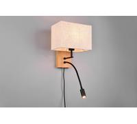 NILAM APPLIQUE BASE LEGNO NATURALE E METALLO NERO CON LAMPADA LETTURA E PARALUME RETTANGOLARE BIANCO L.25CM 2 LUCI-1 ATTACCO E27- LED 3,1W 310lm, 3000K
