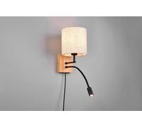 NILAM APPLIQUE BASE LEGNO NATURALE E METALLO NERO CON LAMPADA LETTURA E PARALUME ROTONDO BIANCO L.18CM 2 LUCI-1 ATTACCO E27- LED 3,1W 310lm, 3000K