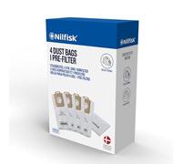 Nilfisk 128389187-4 sacchetti per aspirapolvere + pre-filtro Power, colore: Bianco
