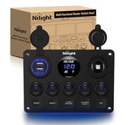 Nilight 90101E 5Gang Multi-Function 5 Gang Rocker Dual USB Charger + Digital Volmeter +12V Outlet Pre-Wired Switch Panel with Circuit Breakers for RV Car Boat Truck Trailer,2 Years Warranty