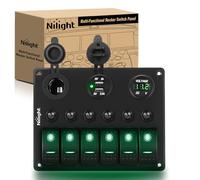 Nilight - 90123F 6 Gang ON Off Pannello interruttore a bilanciere retroilluminato verde 12 V 24 V LED voltmetro digitale Dual USB caricatore accendisigari presa accendisigari protezione da