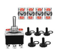 Nilight Confezione da 5 Interruttori ON/OFF/ON a Levetta a 6 Pin, DPDT, 15 A, 250 V, 20 A, 125 V, in Metallo, con Tappini Impermeabili