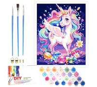 Nilnewuh Pittura a forma di unicorno, con numeri per bambini a partire dai 6 anni, ragazzi e adulti, principianti, 40 x 50 cm, kit fai da te con pennelli su tela, colori acrilici, set di quadri per