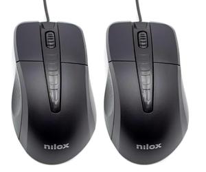 Nilox, Mouse Ottico USB 1000 Dpi, Mouse Ergonomico con Tracking Ottico 1000 Dpi, Configurazione Semplice con Plug and Play, Compatibile con Windows, Mac e Linux, Nero (Confezione da 2)