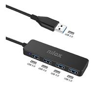 Nilox NXHUB402 Hub USB con 4 Porte, 4 Porte di Ingresso USB 3.0 e 1 Porta di Uscita USB 3.0, Ideale per Espandere le Porte USB del Device, Realizzata in Alluminio, Nero
