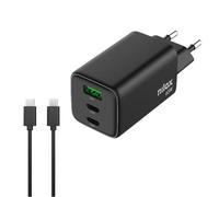 NILOX TECH - Caricabatteria da rete, GaN, 65W, 3 porte totali, 2 m