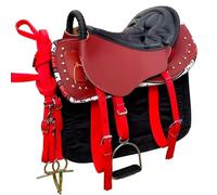NILoykg& Set da 8 Pezzi per Sella per Cavallo, Kit Completo per Sella con staffe, staffe in Cuoio, sottopancia, Sopracciglia, sottosella, redini e Corda di Piombo,Rosso