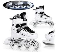 NILS Set 4 in 1 pattini in linea Triskates, pattini a rotelle, Twinkle bianco ABEC7, ruote luminose a LED, misura 35-38, regolabili