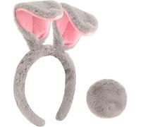 Niltracy Cerchietto con orecchie da coniglietto pasquale e coda di coniglio, orecchie da coniglio, per costume da coniglietto con orecchie da coniglio, per donne e ragazze (grigio)