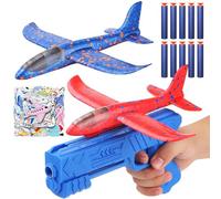 NimblusToy Giocattoli Lanciatore Aereo, Aereo Polistirolo con Pistola Catapulta, Aereoes Polistirolo per Bambini, Aeroplano Giocattolo Giochi Giardino Esterno All'aperto Interattivi Gioco Bimbi