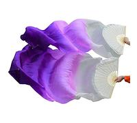Nimiman 1 paio di veli per danza del ventre in seta (sinistra e destra) realizzati a mano per danza del ventre, lunghi ventagli cinesi, lunghezza 180 cm, larghezza 90 cm (bianco viola)