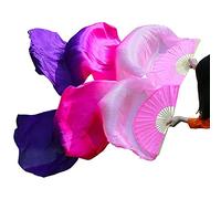 Nimiman 1 paio di veli per danza del ventre (sinistra e destra) in seta, da donna, per danza del ventre, lunghezza 180 cm, larghezza 90 cm, colore: rosa e viola