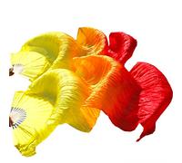 Nimiman 1 Paio di ventagli Lunghi Pieghevoli in Seta per Danza del Ventre, Lunghezza 180 cm, Larghezza 90 cm (Giallo, Arancione, Rosso)