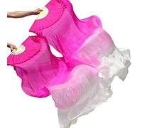 Nimiman 1 paio di ventagli per danza del ventre (sinistra e destra) in seta, da donna, velo per danza del ventre, lunghi ventagli pieghevoli, lunghezza 180 cm, larghezza 90 cm, colore bianco rosa