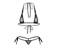 Nimiya Mini Bikini Donna Costume da Bagno Donna Due Pezzi Micro Coppa Piccola Triangolo Halter Bikini Top Lingerie Donna Sexy Hot Costume Mare Spiaggia Piscina Nero Taglia Unica