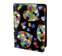 NImongt Autismo Consapevolezza Puzzle Pezzi Cuore Stampa Elegante Passaporto 5.5 pollici Documento di Viaggio per Uomini Donne Business Leisure Viaggi Portafoglio, Nero , Taglia unica
