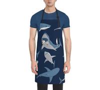 NImongt Blue Cartoon Shark Print 71 X 83,8 cm impermeabile adulto grembiule da cucina con tasche versatile chef barbecue grembiule