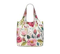NImongt Borsa da shopping leggera con stampa di fiori e foglie, pieghevole, riutilizzabile, per viaggi, palestra, spiaggia