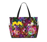 NImongt Borsa da viaggio pieghevole con stampa arcobaleno e stelle colorate, borsa da viaggio per vacanze, picnic all'aperto, campeggio, pendolarismo quotidiano