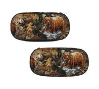 NImongt Caccia Cervo Orso Alce Stampa Elegante Matita Sacchetto di Penna Forniture Scuola Trucco di Stoccaggio Viaggi Ufficio Classe, Nero , Taglia unica, Organizer per borse