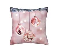 NImongt Federe per cuscino con stampa di palline di Natale rosa, pratiche federe decorative per tutte le stagioni, quadrate, per letto e soggiorno