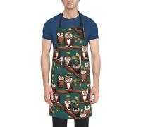NImongt Grembiule da cucina per adulti impermeabile con tasche con stampa di molti gufi sui rami degli alberi, 71 x 83,8 cm, versatile grembiule da chef per barbecue