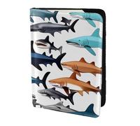 NImongt Portafoglio da viaggio per uomo e donna, con stampa di squali, elegante, per passaporto, 14 cm, per viaggi d'affari e tempo libero, Nero , Taglia unica