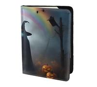 NImongt Rainbow Halloween Ghost Witch Hat Spiders Stampa elegante passaporto 5.5 pollici documento di viaggio per uomo donna Business Leisure Viaggi Portafoglio, Nero , Taglia unica