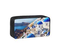 NImongt Santorini - Astuccio portapenne unisex con stampa dell'isola greca e vista sul mare, grande capacità, accessorio per cancelleria da viaggio e ufficio