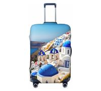 NImongt Santorini - Copertura elastica universale per valigia, motivo isola greca, vista mare, accessorio per valigie, vacanze, spiaggia, viaggi d'affari, Nero , L, Bagaglio a mano