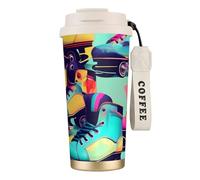 NImongt Tazza da caffè e tè in acciaio inox con stampa colorata con pattini a rotelle retrò per bevande calde e fredde, uso quotidiano, ufficio e viaggio