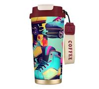 NImongt Tazza da caffè e tè in acciaio inox con stampa colorata con pattini a rotelle retrò per bevande calde e fredde, uso quotidiano, ufficio e viaggio