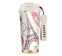 NImongt Tazza da tè e caffè in acciaio inox con stampa della Torre di Parigi e una bicicletta, per bevande calde e fredde, uso quotidiano, ufficio e viaggio