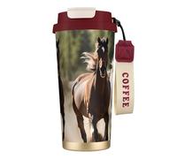 NImongt Tazza da tè e caffè in acciaio inox con stampa di tre cavalli che corrono per bevande calde e fredde, uso quotidiano, ufficio e viaggio