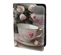 NImongt Tazze da tè con rose, stampa shabby romantica, elegante passaporto, 14 cm, documento di viaggio per uomo e donna, per lavoro, tempo libero, viaggi, Nero , Taglia unica