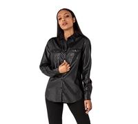 Nina Carter 8439 Camicia da donna effetto pelle con maniche lunghe scollo a V e abbottonatura in ecopelle, Nero (8439), L