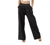 Nina Carter A001 - Pantaloni estivi da donna, leggeri e larghi, in misto cotone, elasticizzati, traspiranti e traspiranti, vestibilità larga, effetto lino, Nero (A001-26), M