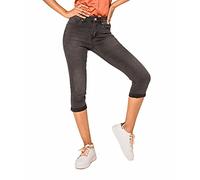 Nina Carter P132 Capri Skinny Fit Jeans a vita alta, effetto lavanderia, Grigio scuro (P132-3), S szczupły